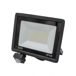 Proiector LED cu senzor de miscare Flood Light, JC-50W, lumina alb rece (6500K), IP66, Aluminiu/Sticla, clasa energetica A