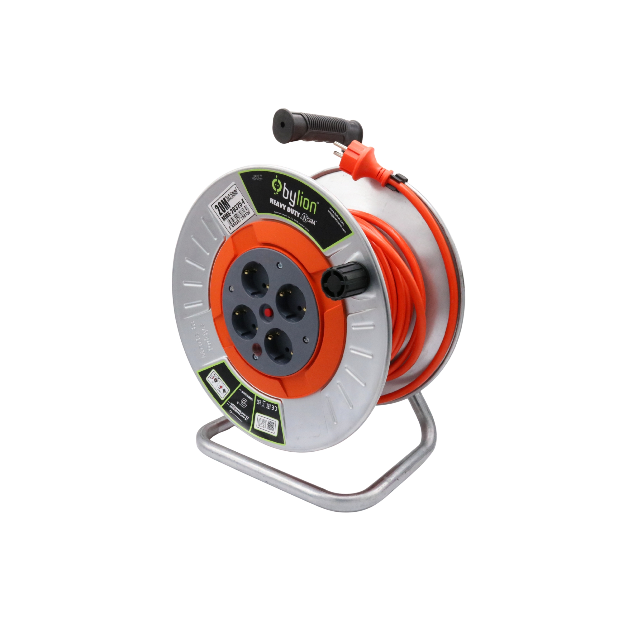 Prelungitor Rolă Metal 3 x 2,5 mm 20 m, 4 Prize IP20, Bylion – MME-20325-F