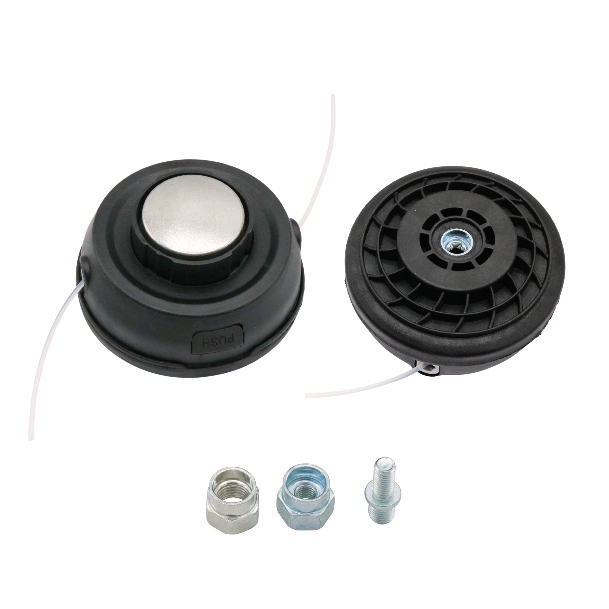 Tambur motocoasă negru cu metal + adaptoare M12 x 1.5 – M10 x 1.25, fir dublu, bump feed – MSA1511