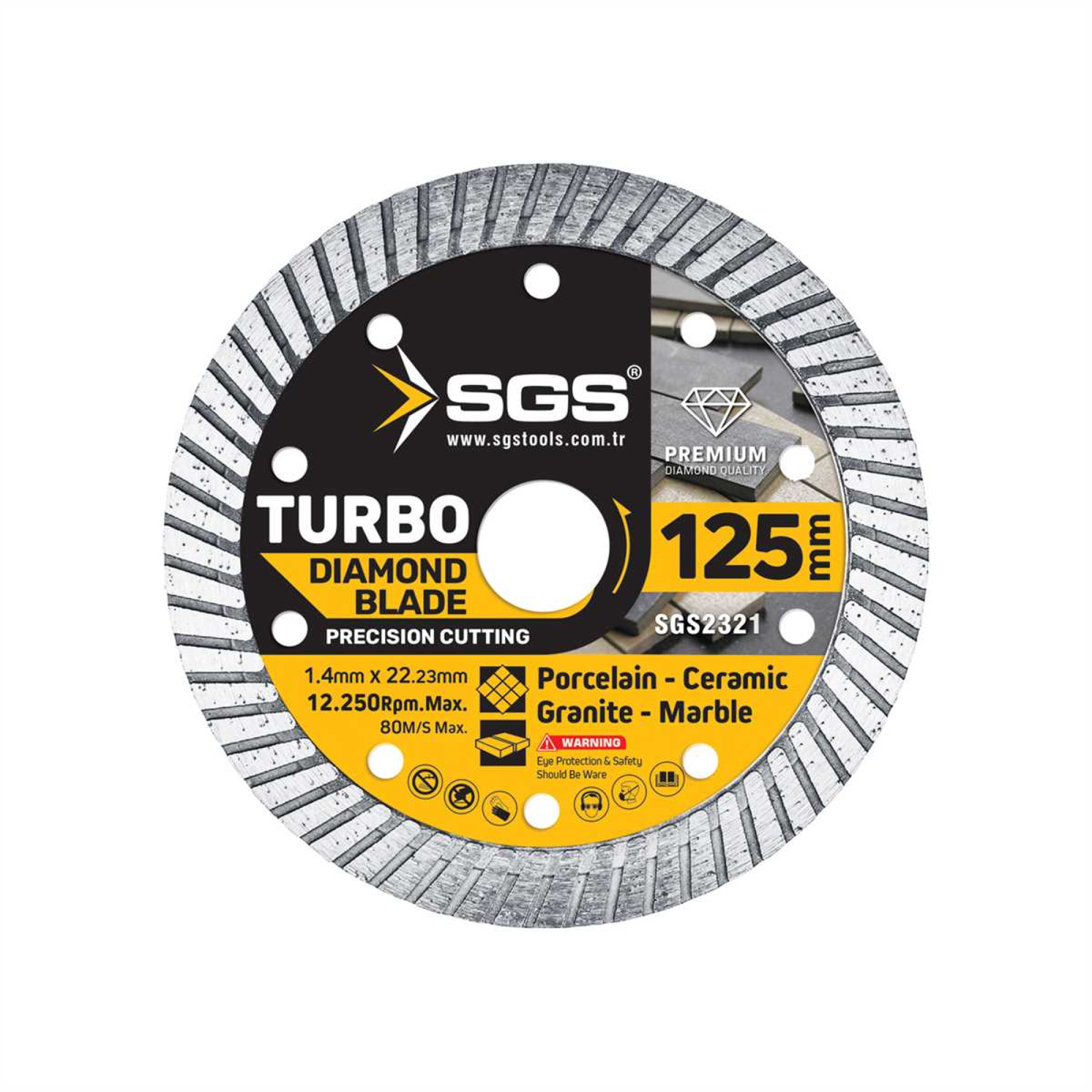 Disc diamantat turbo SGS2321, 125 x 1,4 x 22,23 mm, tăiere porțelan, ceramică, granit și marmură